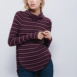 Free People Kristina Striped Turtleneck Thermal in Plum